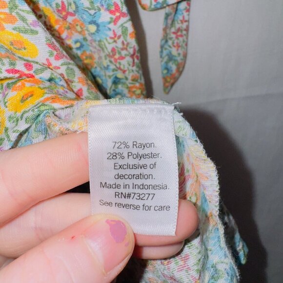 Lauren Conrad LC Floral Print Puff Sleeve Square Neck Button Front Blouse Top SM - Picture 6 of 7